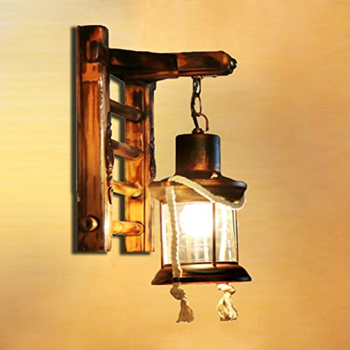 E27 Holz Retro Wandleuchte Vintage Harz Antik Nostalgie Hanfseil Rustikale Wandlampe Glas Lampenschirm Korridor Treppen Schlafzimmer Bar Cafe Industrielle Wandbeleuchtung Esszimmer Wohnzimmer