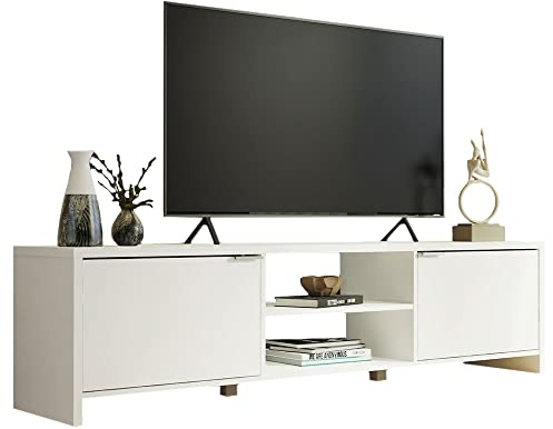 Madesa TV Stand Large Media Console with Cable Management for 65, 75 Inch Media Storage Gaming Living Room Entertainment Center Wooden Television Cabinet - White