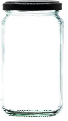 Wares of Knutsford 1lb / 370ml Airtight Glass Jam Jars with Coloured Twist Lids | Preserving Jars for Jam, Honey, Chutney & Marmalade | Dishwasher Safe (Black Lids, 200)