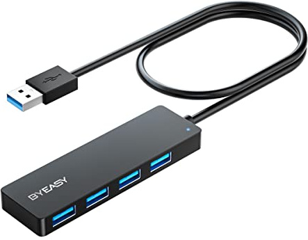 BYEASY USB hub, USB laptop splitter, multi-port USB 3.0 hub, multiple USB port expander, fast data transfer 4-port USB hub compatible with Windows PC, Mac, printer, mobile HDD