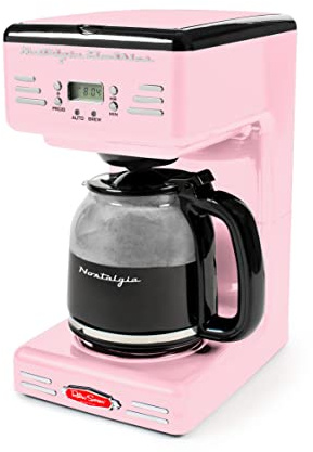 Nostalgia Retro 12-Cup Programmable Coffee Maker With LED Display, Automatic Shut-Off & Keep Warm, Pause-And-Serve Function, Pink