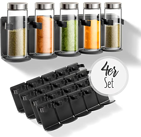 LOBUX® - Gewürzregal ohne bohren [Platz für 20 Gewürze] - Küchenschrank Gewürzhalter selbstklebend - Ideal für Küche, Wand, Schranktür, Wohnmobil (ohne Gläser, schwarz)