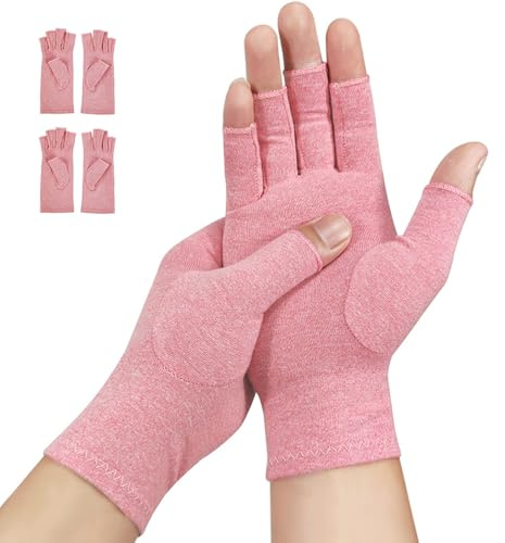 Donfri 2 paia di guanti a compressione per artrite, senza dita, per alleviare il dolore, giocare, digitazioni e polpette, per uomini e donne (S, Rosa)