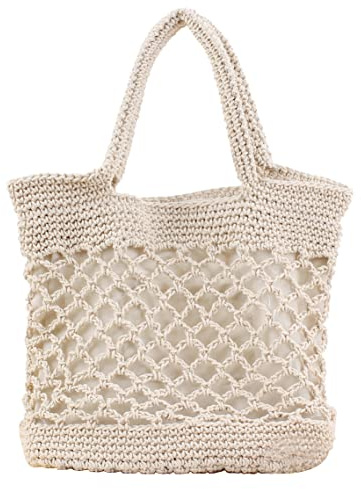 Hsthe Sea Straw Strandväska Axelväska Damsommarhandväska Kvinnor Vävning Bucket Bag Korgväska Raffia Bag Outdoor Casual Crossbody-väska för resor Skola Arbete Shopping (Gräddvit)