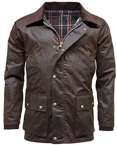 FAIRY TRENDZ Giacca cerata da uomo a maniche lunghe con cerniera e tasca con borchie e cappuccio staccabile, Marrone, M