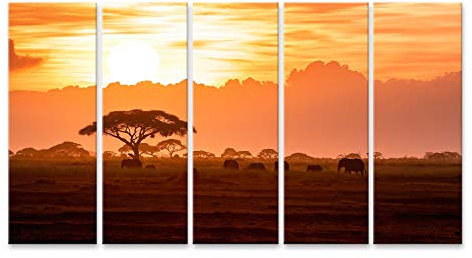 islandburner Mural de pared de elefantes africanos a pie Amboseli Puesta de sol elefante africano GGKI imagen sobre lienzo decoración de sala de estar