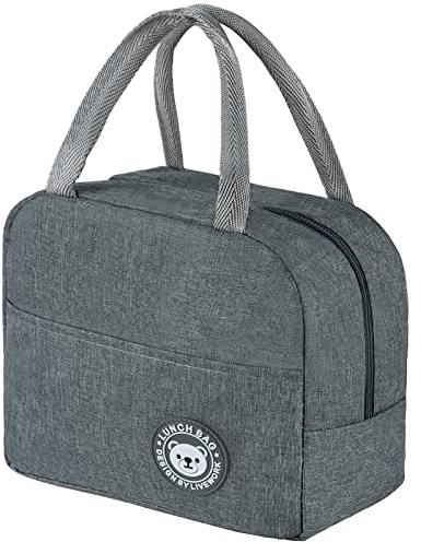 Bolsa con Aislamiento Térmico 6L, Bolsa Porta Alimentos, para Almuerzo, Exteriores Picnic Colegio Trabajo, Portátil e Isotérmica Lunch Bag (Gris1)