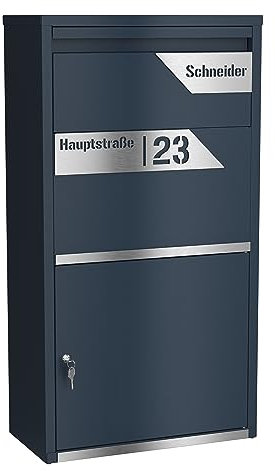 Graviers Design Cassetta delle lettere personalizzata autoportante – acciaio verniciato a polvere con targhetta in acciaio inox con incisione – Cassetta delle lettere blocco postale per pacchi design