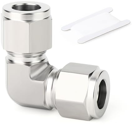 TAISHER 1PCS 316 Stainless Steel 90 Degree Compression Tube Pipe Fitting Connector, 3/8 Tube OD x 3/8 Tube OD Adapter