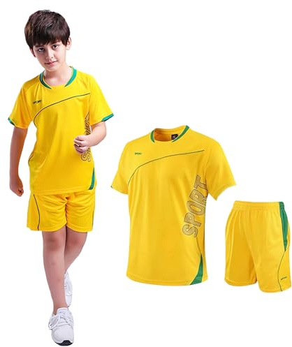 Hikewin Boys Football Kits Uniform Jerseys Unisex Kids Sports Shorts Sets Tracksuit Training Activewear Short Sleeve Set Yellow 4-5Years