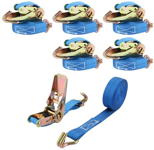 FWEEK Cinghie a Cricchetto 2PCS, 5m x 2.5cm, Cinghia di Fissaggio con Cricchetto e Ganci J, 800kg Carico Massimo, per Fissaggio Carichi su Camion, Auto, Moto