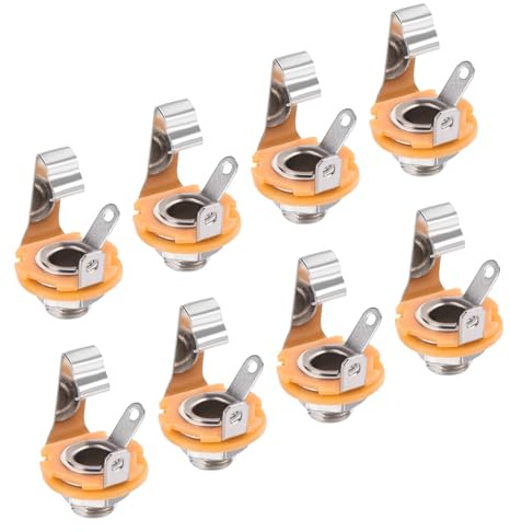 sourcing map 8 Pcs Guitar Input Jack 1/4 Stereo Jack Mono Panel Mount Socket Silver for Guitar Bass Speaker Footswitch