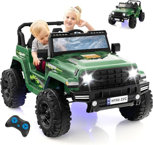 GOPLUS Auto elettrica Bambini 24V con telecomando 2.4G, Quad elettrico bambino con velocità 2.6-6kph, corno e display, luminoso carico 35KG per bambini da 3-8 anni verme (verde)