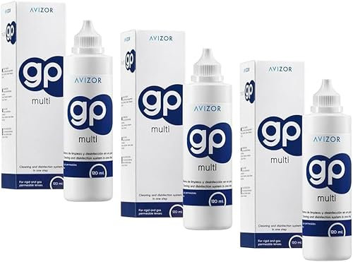 Avizor GP Multi - Pack Économique 3x120 ml - Solution Unique pour Lentilles de Contact Rigides | Nettoyage, Désinfection et Confort | Étuis à Lentilles Inclus
