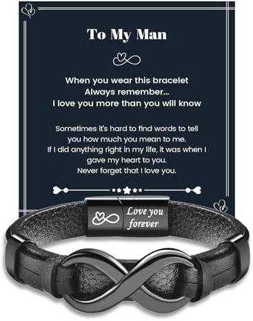 MANVEN Mens Bracelets Gifts for Him Husband Boyfriend Valentines Day Anniversary Mens Birthday Christmas Leather Bracelet I Love You black