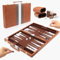 Backgammon Koffer, Tlater 11 Zoll Backgammon Spiel für 2 Spieler, Backgammon Reise mit Kunstlederkoffer für Kinder, Tragbares und Reisefreundliches, Braun