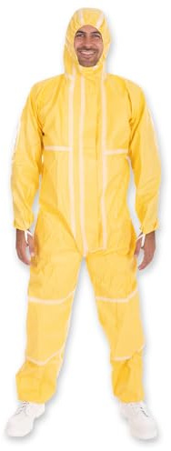 FRANZ MENSCH 10 Stück Hygostar Overalls ChemicalStar Typ 3B+4B+5B+6B | SMS/PE, gelb, XL, L: 175cm, Umfang: 134cm, Karton, Chemikalienschutzanzug, Einmalanzug, Laboranzug
