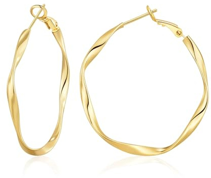 BMMYE Boucles D’Oreilles Créoles En Or Pour Femmes,Légères Et Hypoallergéniques,Boucles D’oreilles Créoles En Argent Sterling Pour Femmes 30MM 40MM 50MM 60MM