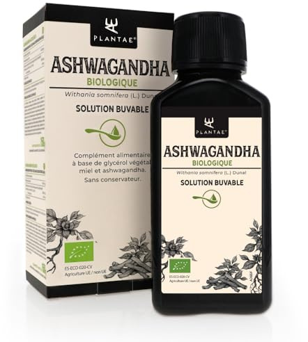 Solution Buvable d'Ashwagandha Bio * Plantae * Avec Extrait KSM-66, Miel de Forêt Bio * 50 mg de withanolides par dose quotidienne