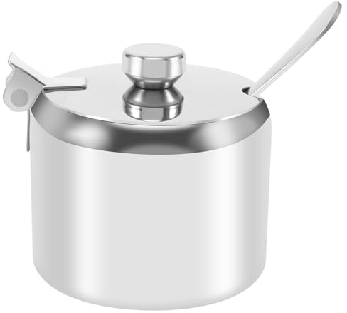 Owaefuqoir Acero Inoxidable con Tapa y Cuchara TazóN de AzúCar Tarro de Condimento Tarro de Condimento Contenedor de de Vajilla