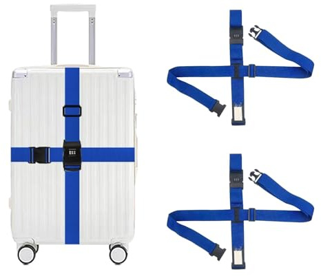 Eulihent 2 Pezzi Cinghia per Valigia Sicurezza con Lucchetto a Combinazione - Cinghie Regolabili per Bagagli da Viaggio, Include Targhetta Nome, per Valigie da 20 a 34 pollici (Blu)