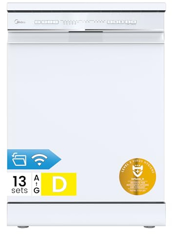 Midea MDWPF1333CW-WD-EU Lavastoviglie Libera Installazione con 13 coperti, 8 Programmi, Partenza Ritardata, Funzione di Mezzo Carico, Asciugatura Extra - Bianco