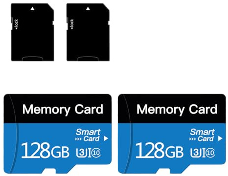 2er-Pack 128GB MicroSD Speicherkarte mit Adapter, Class 10, UHS-I, U1, A1, für Smartphone, Drohne, Dashcam [128GB*2]