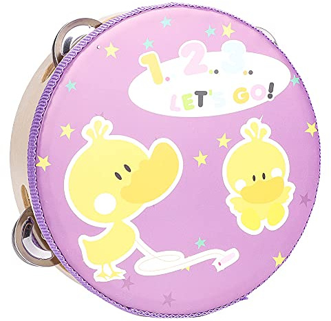 Xixian Tamburello Portatile in Legno da 15 Cm con Jingles in Metallo per Bambini, Lezioni di Musica e Feste (Anatra)