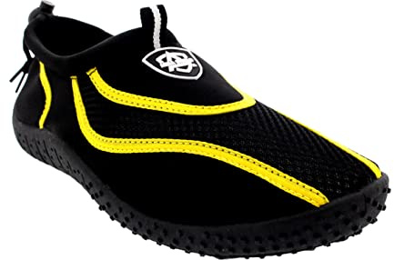Herren Toggle Surf Aqua Strand Wassersocken Sport Yoga Schwimmbad Wasser Trainer Schuhe, Schwarz / Gelb, 39 EU