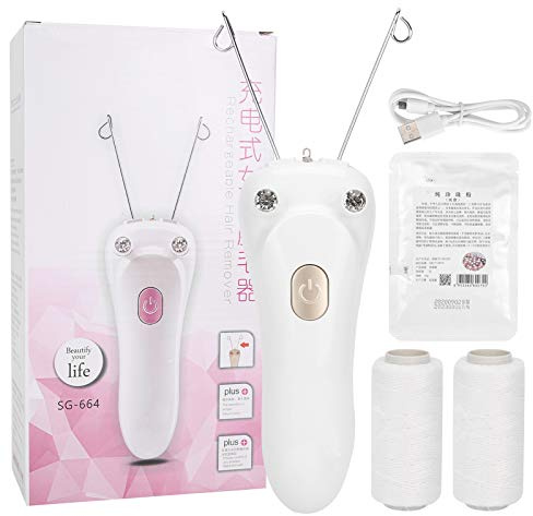 Depiladora eléctrica de hilo de algodón, dispositivo de máquina de depilación corporal facial con carga USB, removedor de pelo de roscado físico para mujeres(dorado)