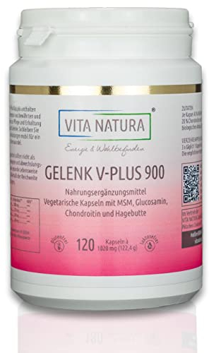 Vita Natura Gelenk V-Plus 900 Vegikapseln Rezeptur mit MSM, Glucosamin, Kollagen und Hagebutten Kapseln 900 mg Inhalt je Kapsel (1 x 120 Stk.)
