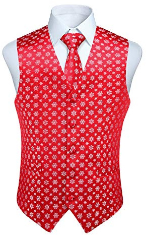 Enlision Rolig väst för män, jul, festlig, glad jultomte, julväst, slips, ficka, fyrkantig näsduk, kostymväst, set, XS–4XL, Röd-1, M