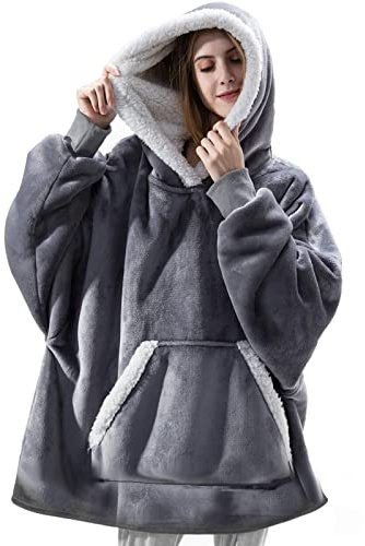 Manta de Sudadera con Capucha Gigante, Manta de Sherpa para Usar Manta de TV Cálida y Esponjosa con Capucha y Bolsillo Grande Talla única para Hombres Mujeres Adultos Adolescentes