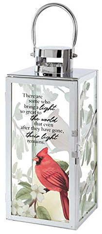 'Their Light Remains' Bereavement Memorial Lantern with Flameless Candle and Cardinal