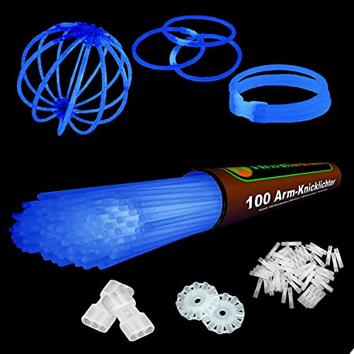NEON FUN 100 Blaue Arm-Knicklichter Set - inkl. 100 TopFlex Verbinder, 3fach & 2 Kreisverbinder | Lange Leuchtdauer für Party, Basteln & Events, Menge:1 Rolle