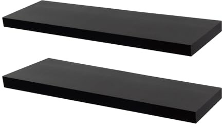 Harbour Housewares Modern Floating Wall Shelves 80cm - Black - Pack of 2 | Laminated MDF Construction, Hidden Metal Bracket System, Hidden Wall Fixings, Scratch-Resistant, Mounting Hardware Included