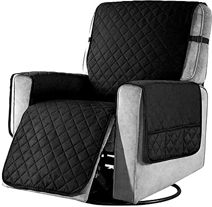 Liegesofa Sesselbezug, Sesselschoner mit Taschen, Sesselschoner für Fernsehsessel Taschen Sesselüberwurf Anti-Flecken Waschbar Sesselschutz für Zuhause mit Kindern Haustieren Hund - Small / Schwarz