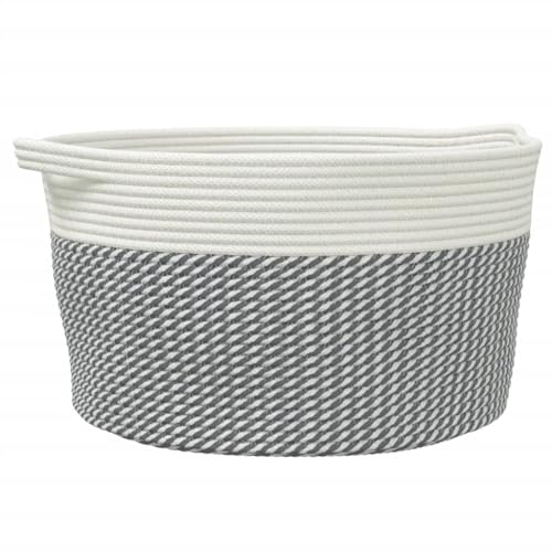 vidaXL Förvaringskorg grå och vit Ø40x25 cm bomull, fruktkorg, äggkorg, leksaksförvaringskorg, leksakskorg, grönsakskorg, dekorativ förvaringskorg