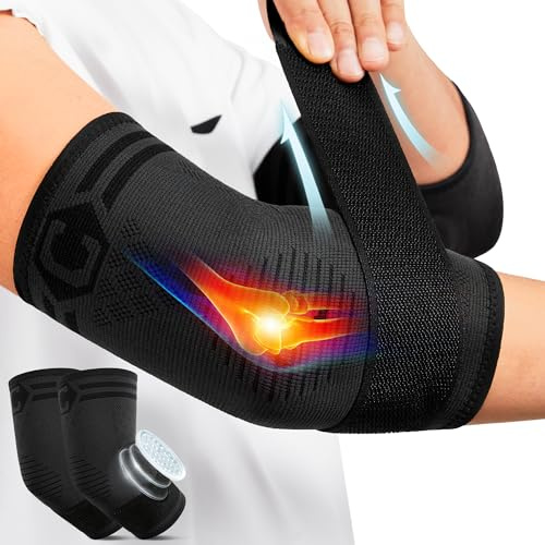 CAMBIVO Tennis Elbow Support 2 Pack with Strap and Dual Silicone Pads