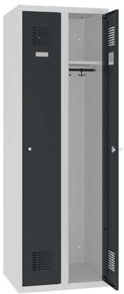 Steinbock Spind bodenstehend | 2 Abteile | HxBxT 180 x 60 x 50 cm | abschließbar | Zylinderschloss | Anthrazit | Metallspind inkl. Einlegeboden, Kleiderstange, Namensschild