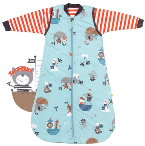 schlummersack Schlafsack Baby ganzjährig 90 cm Pirat | Babyschlafsack mit Ärmel abnehmbar 2.5 Tog Baby Schlafsack ganzjährig | Ganzjahres Schlafsack Baby Baumwolle