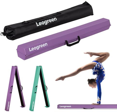 Leogreen Barra de Equilibrio PU Cuero Plegable 270cm, Barra de Gimnasia Artistica para Niños Adultos, Viga de Equilibrio con Bolsa de Transporte y Base Antideslizante Púrpura