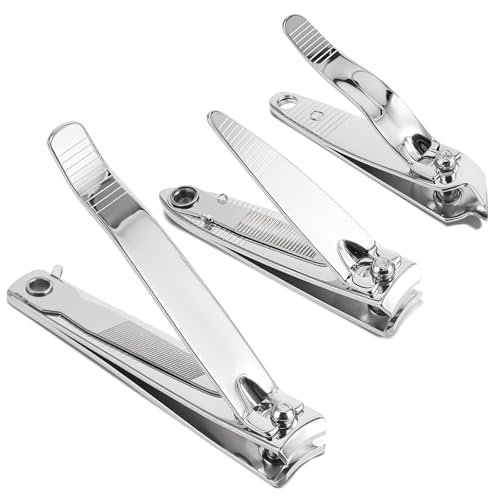 Nagelknipser Set, 3 Stück Tragbarer Nail Clipper Großer Fingernagel Knipser Nagelknipser Klein und Abgewinkelter Fußnagelknipser Silber Nagelzwicker Nail Cutter für Männer Frauen Reisen