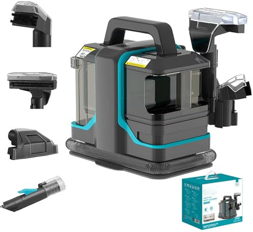 Pulitore Portatile per Tappeti, Macchina per La Pulizia Portatile di Tappeti E Tappezzerie, 450 W 11 Kpa, Forte Aspirazione, Smacchiatore E Smacchiatore con 2 Spazzole, Funzione Autopulente, per
