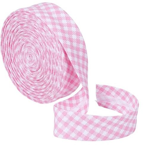BENECREAT Cinta Al Bies con Rayas Rosas de 10 m, Cinta Al Bies de Doble Pliegue de 21mm, Predoblada, para Decoración de Cheongsam, Tubería de Costura de Ropa