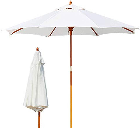 HUIBBGO Weißer regenfester Garten-Terrassenschirm, Sonnenschirme für Strand, Meer, tragbarer runder Marktschirm im Freien mit Zugseil