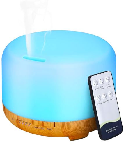 Diffusore di Oli Essenziali per Ambienti 300ml, Diffusore Aromi a Grana di Legno con Illuminazione LED, Aromaterapia e Purificazione dell’Aria