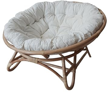 Poltrona vimini in rattan naturale. Papasan Ø 115 Cuscino trapuntato incluso. Poltrona rotonda da esterno o interno, ideale per giardino, veranda, terrazza. Rattan non sintetico, ecosostenibile.