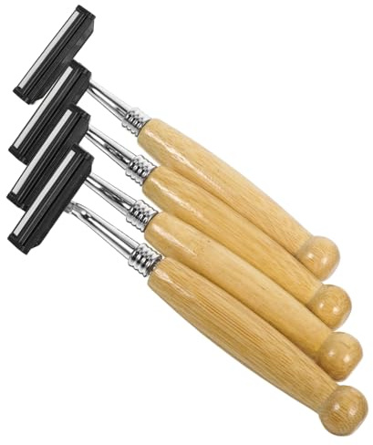 HONITANO Rasoir Manuel Homme et Manche en Bambou Naturel 4 Pièces avec Lame en Alliage avec pour Rasage Confortable et Peau Douce, pour Barbe et Moustache