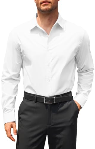 Runcati Chemise à manches longues pour homme - Coupe droite - Chemise d'affaires - En coton - Couleur unie - Chemise décontractée - Chemise formelle boutonnée